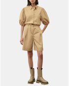Chemise paperbag pinces manches 3/4 beige