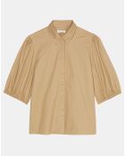 Chemise paperbag pinces manches 3/4 beige