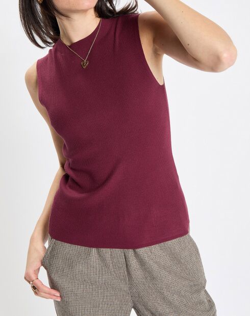 Pull sans manches côtelé rouge foncé