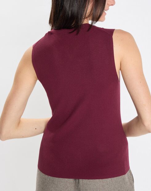 Pull sans manches côtelé rouge foncé