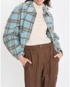 Veste en Laine mélangée à carreaux Cropped bleue
