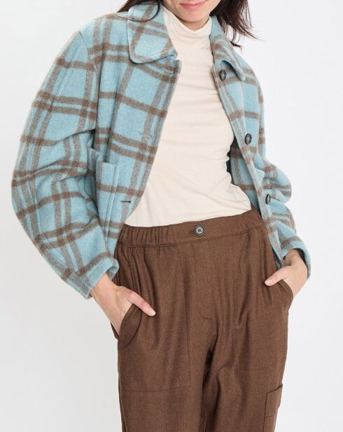 Veste en Laine mélangée à carreaux Cropped bleue