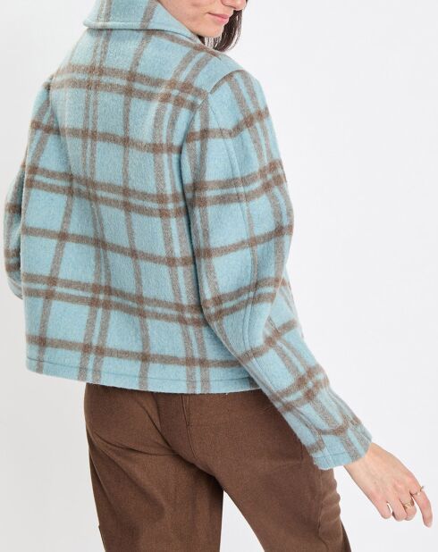 Veste en Laine mélangée à carreaux Cropped bleue