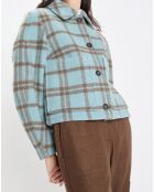 Veste en Laine mélangée à carreaux Cropped bleue