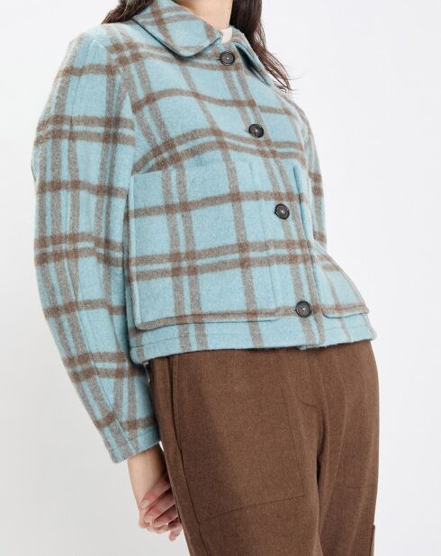 Veste en Laine mélangée à carreaux Cropped bleue