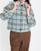Veste en Laine mélangée à carreaux Cropped bleue