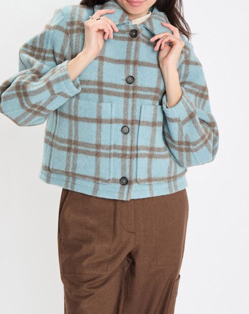 Veste en Laine mélangée à carreaux Cropped bleue