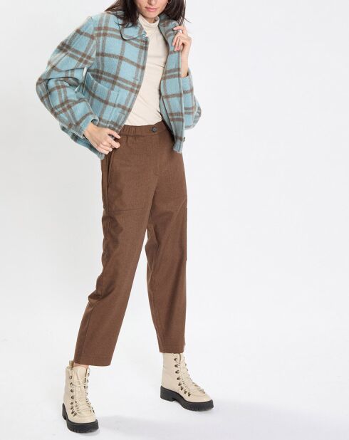 Veste en Laine mélangée à carreaux Cropped bleue