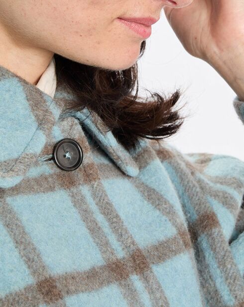 Veste en Laine mélangée à carreaux Cropped bleue