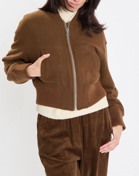 Blouson en Laine mélangée Cropped marron