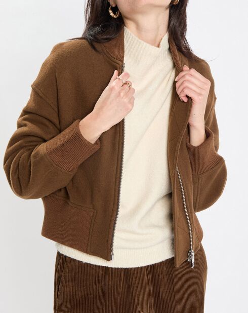 Blouson en Laine mélangée Cropped marron