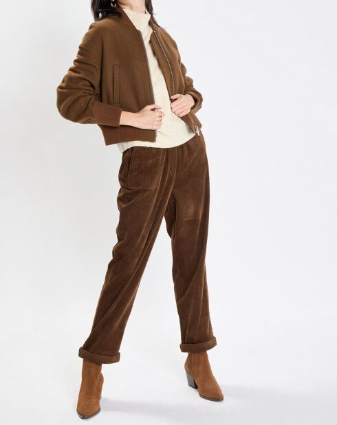 Blouson en Laine mélangée Cropped marron