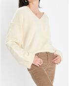 Pull en Laine mélangée col V écru