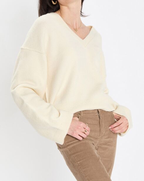 Pull en Laine mélangée col V écru