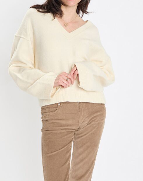 Pull en Laine mélangée col V écru