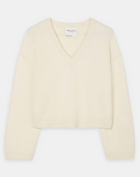 Pull en Laine mélangée col V écru