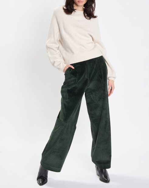 Pantalon large en Velours côtelé à revers vert foncé
