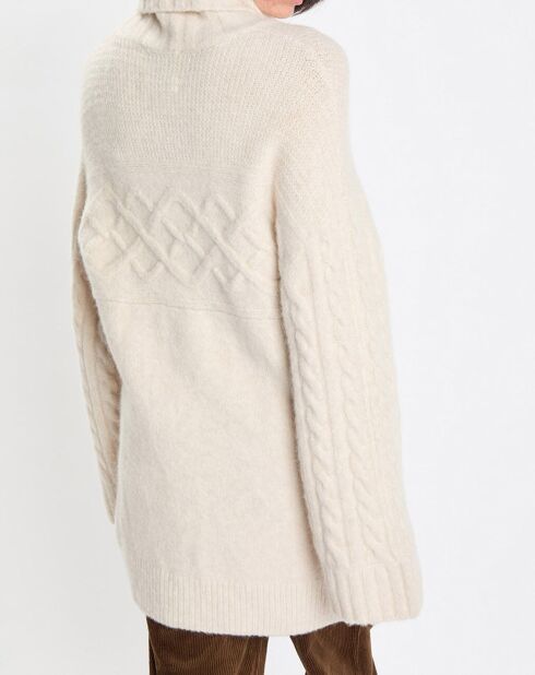 Pull long en Laine mélangée torsades écru