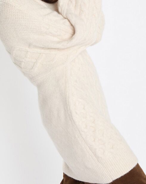 Pull long en Laine mélangée torsades écru