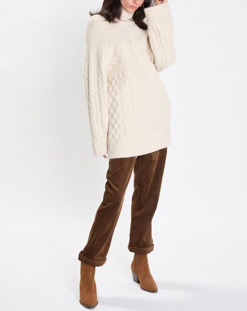 Pull long en Laine mélangée torsades écru
