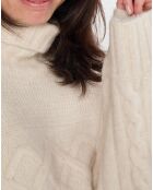 Pull long en Laine mélangée torsades écru