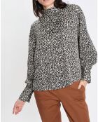 Blouse imprimée fleurs blanc/noir