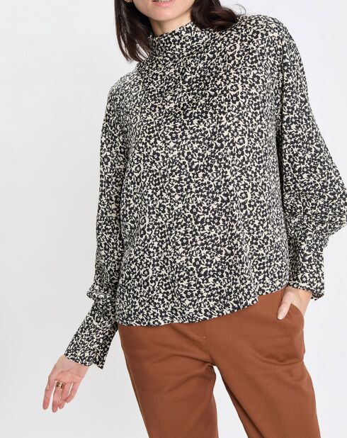 Blouse imprimée fleurs blanc/noir