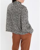 Blouse imprimée fleurs blanc/noir