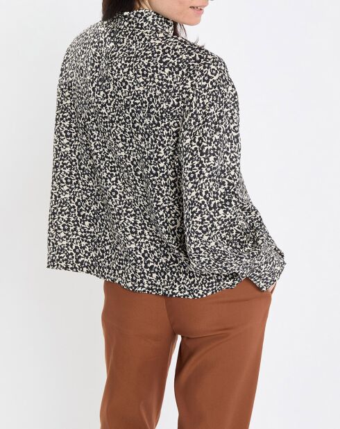 Blouse imprimée fleurs blanc/noir
