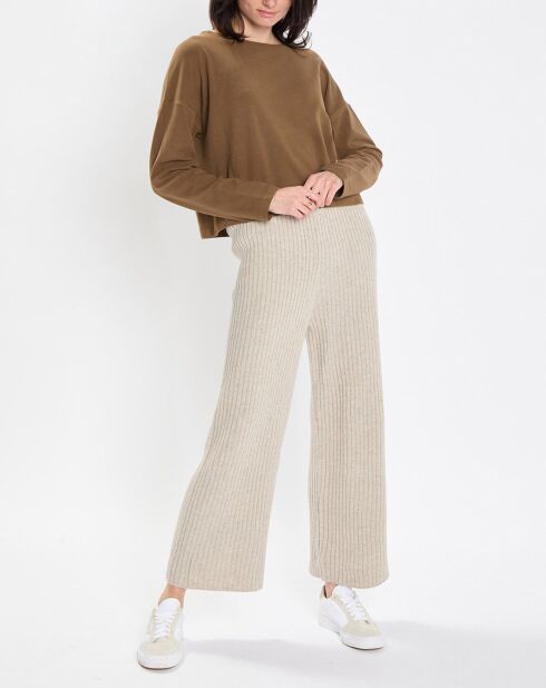Pantalon en maille côtelée beige