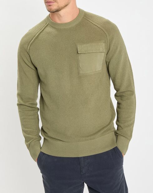 Pull Rond Raglan Poche Poitrine kaki