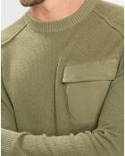 Pull Rond Raglan Poche Poitrine kaki