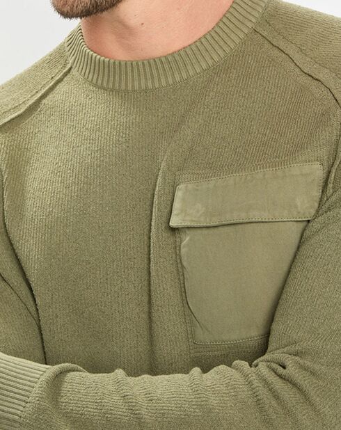 Pull Rond Raglan Poche Poitrine kaki