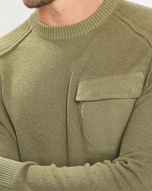 Pull Rond Raglan Poche Poitrine kaki