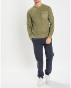 Pull Rond Raglan Poche Poitrine kaki
