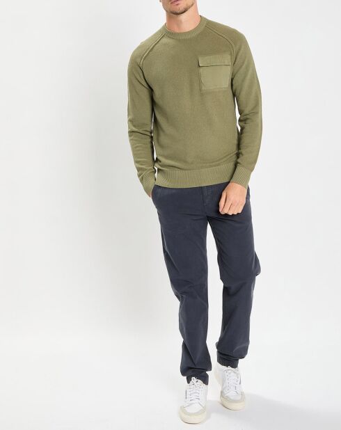 Pull Rond Raglan Poche Poitrine kaki
