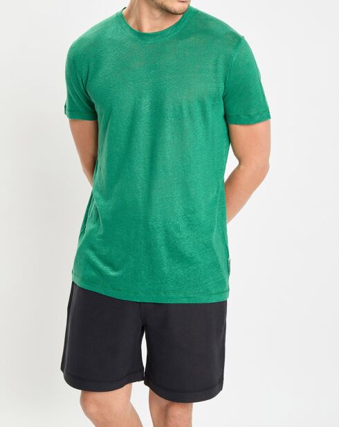 T-Shirt 100% Lin manches courtes Col Rond vert emeraude