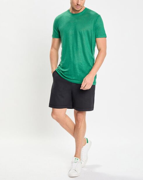 Smaragdgrünes Kurzarm-T-Shirt mit Rundhalsausschnitt aus 100% Leinen