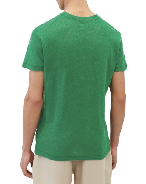 Smaragdgrünes Kurzarm-T-Shirt mit Rundhalsausschnitt aus 100% Leinen