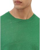 T-Shirt 100% Lin manches courtes Col Rond vert emeraude