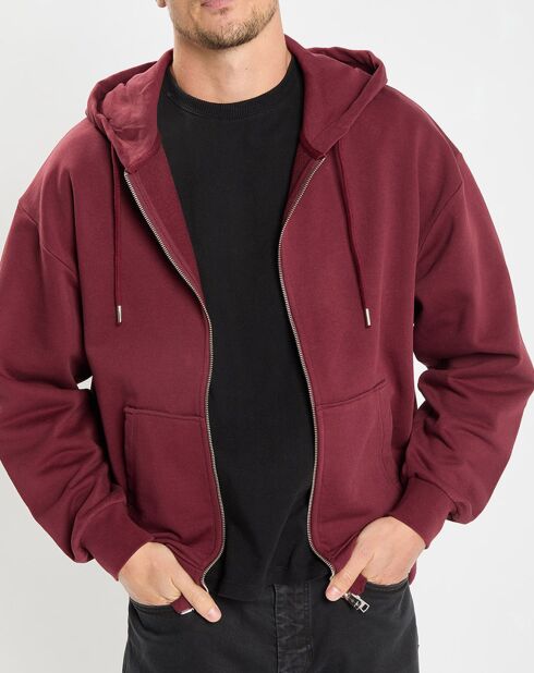 Sweat zippé à capuche 100% Coton Bio bordeaux