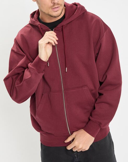 Sweat zippé à capuche 100% Coton Bio bordeaux