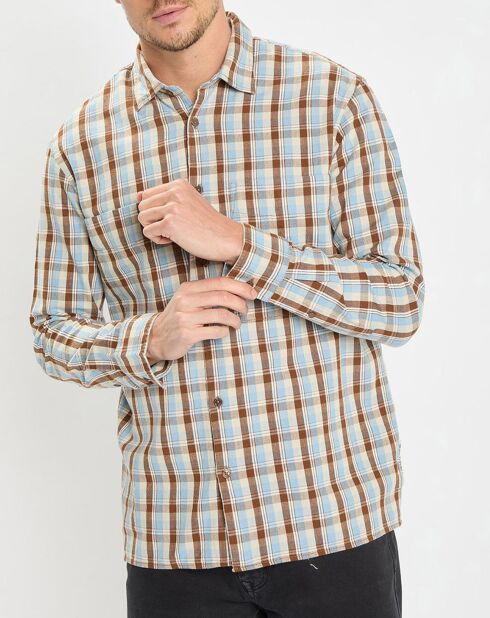 Chemise 100% Coton Bio Relaxed Fit à carreaux bleu/marron