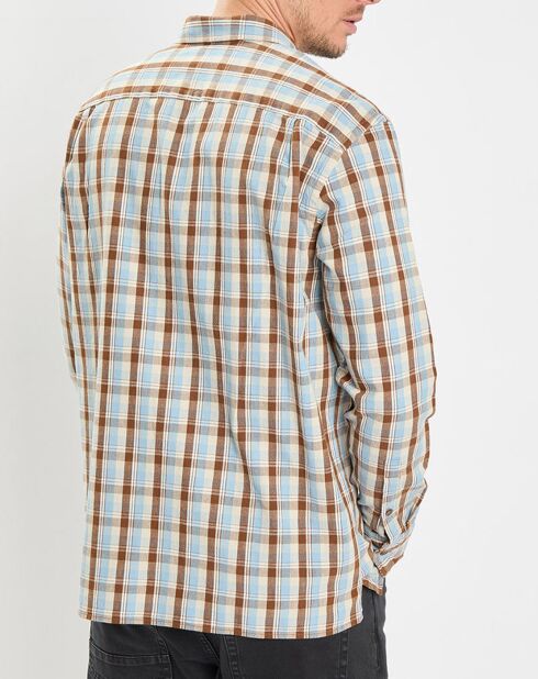 Chemise 100% Coton Bio Relaxed Fit à carreaux bleu/marron