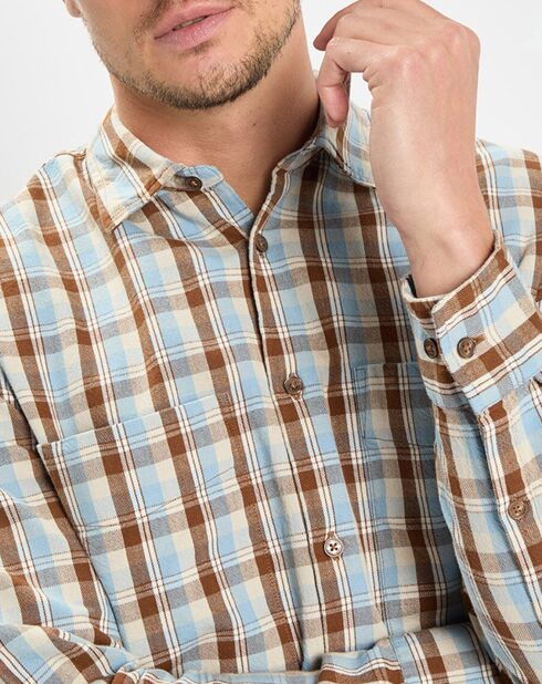 Chemise 100% Coton Bio Relaxed Fit à carreaux bleu/marron
