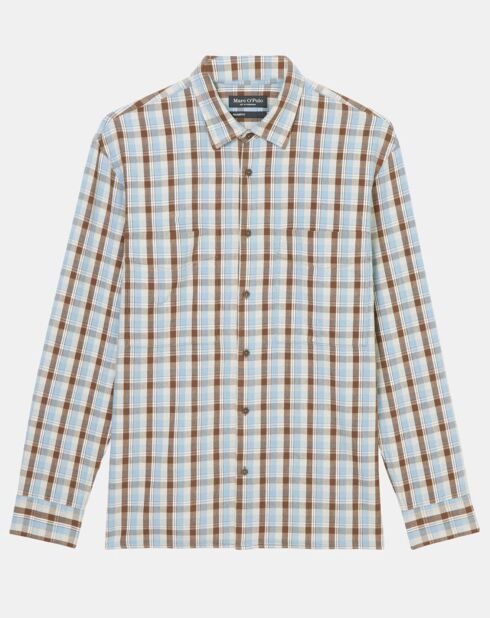 Chemise 100% Coton Bio Relaxed Fit à carreaux bleu/marron