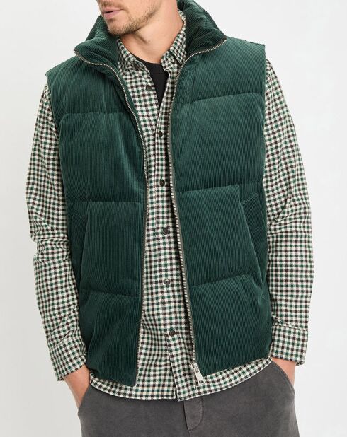 Doudoune sans manches en Velours milleraies 100% Coton Bio verte