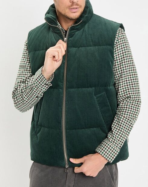 Doudoune sans manches en Velours milleraies 100% Coton Bio verte