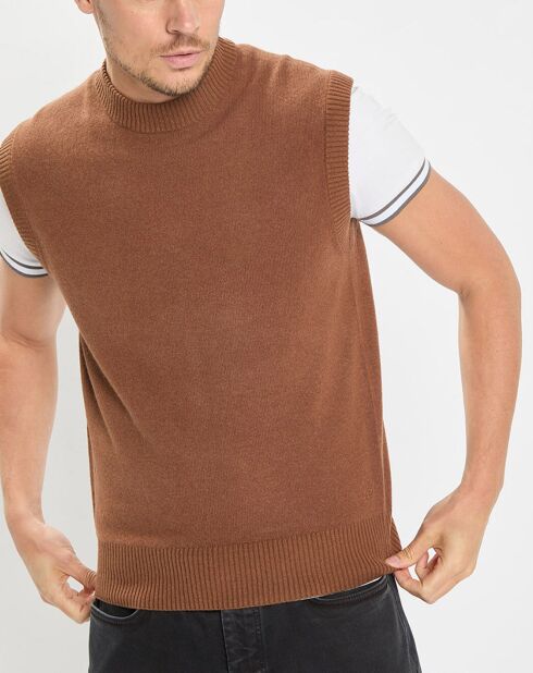 Pull sans manches en Laine & Coton marron