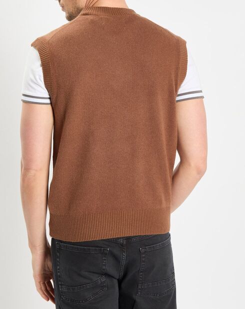 Pull sans manches en Laine & Coton marron
